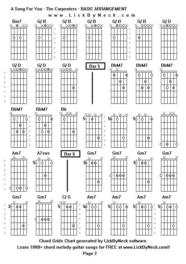 Chord Grids Chart of chord melody fingerstyle guitar song-A Song For You - The Carpenters - BASIC ARRANGEMENT,generated by LickByNeck software.